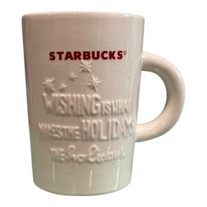 Starbucks 2010 Holiday Coffee Mug – White Embossed Ceramic – Vintage 10 oz